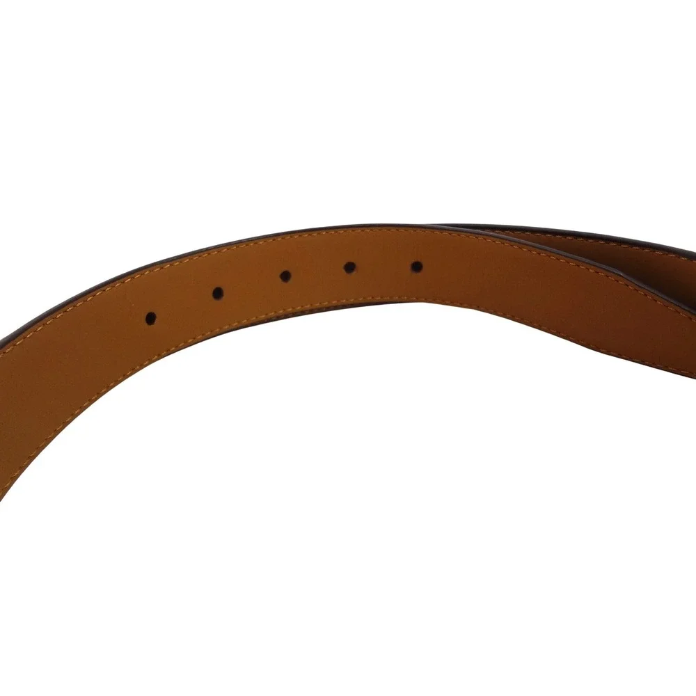 Leather Dress Belt Mens 34 Dark Brown Excellent Brushed Silver Buckle Classic